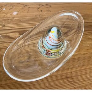 Vintage Glass Dish Glass Art Color Swirls 9" Bowl Display